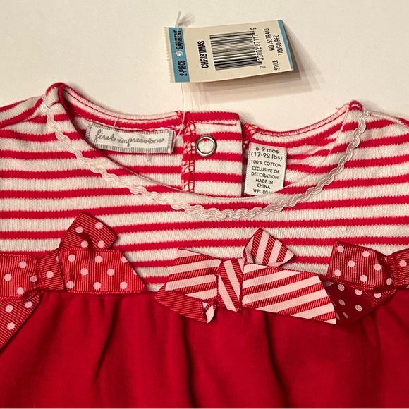 First Impressions NWT Girl 6-9 mos 2 Piece Red & White Dress with Footed Bottom - Picture 3 of 6